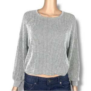 Caution to the Wind Black And White Pin-Striped Long Cuffed Puff Sleeve Top